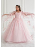 Cape Sleeves Pink 3D Flowers Lace Tulle Sparkly Flower Girl Dress